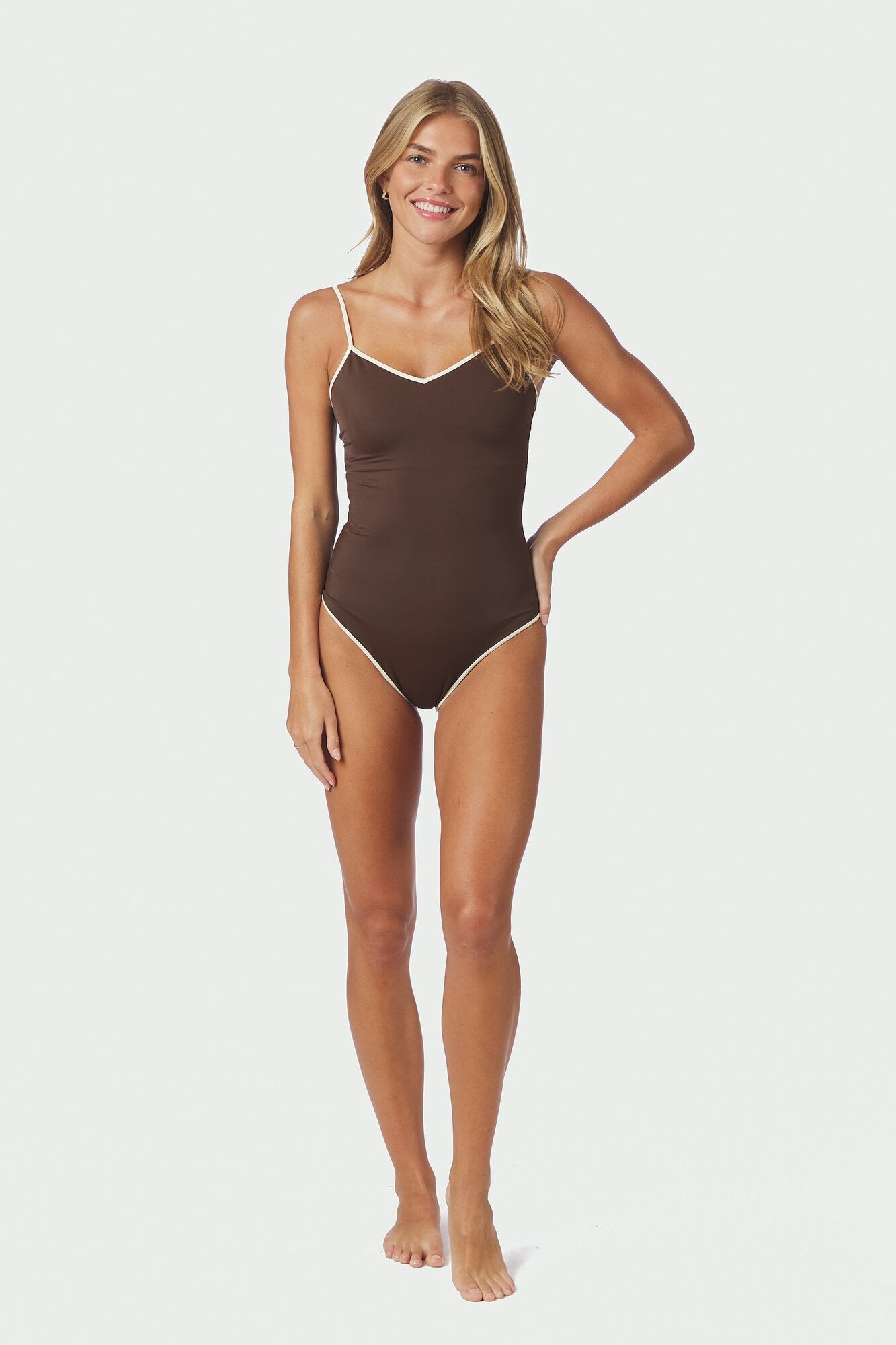 Felice Solid Contrast badedragt - Dark Brown/Creme